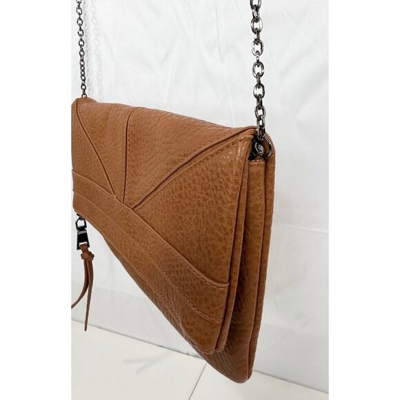 Modella Tan Faux Leather Foldover Clutch Crossbody Bag Chain Strap Purse - Picture 5 of 14
